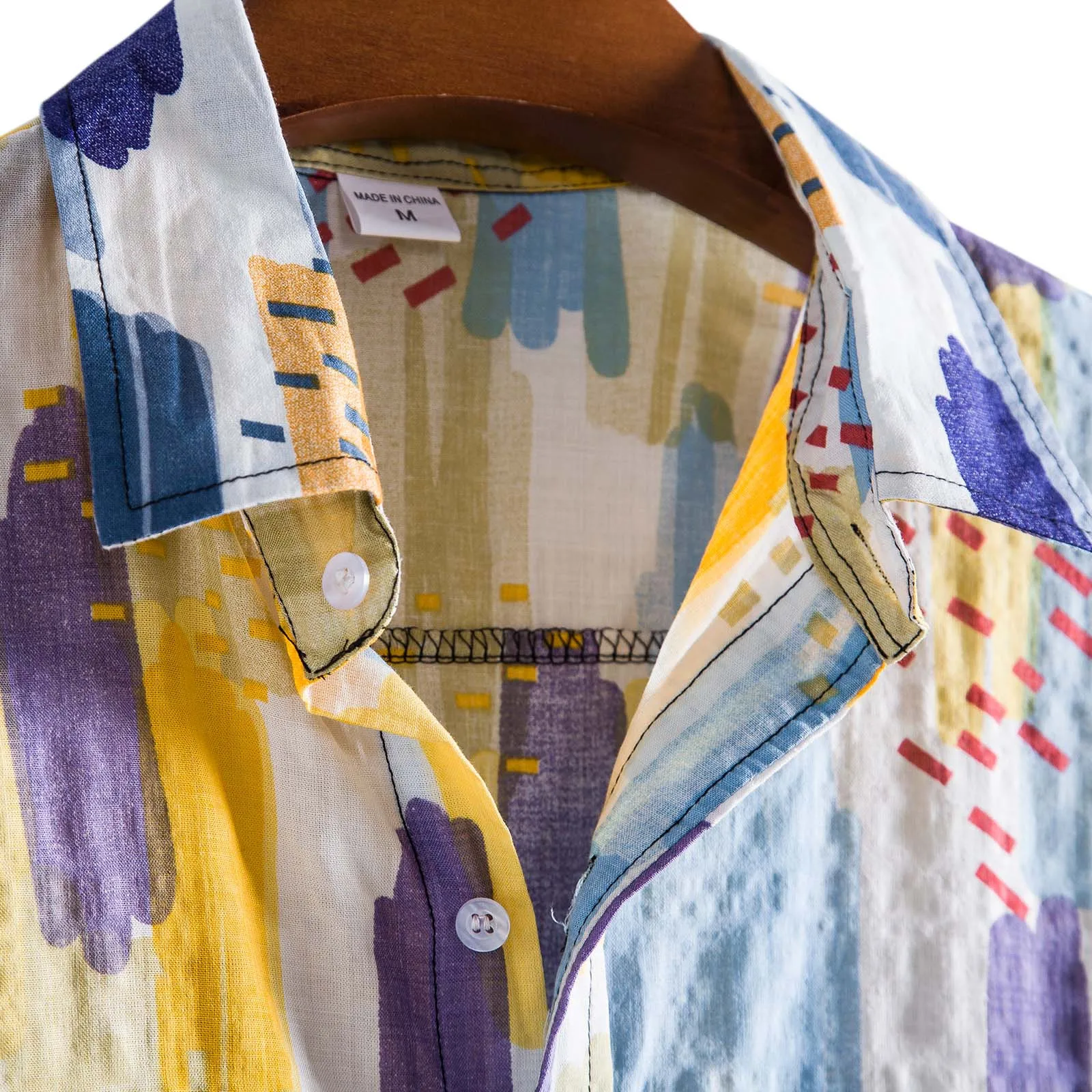 

Men Hawaiian Shirts 2021 Color Print Short Sleeve Shirt Button Turn-down Collar Linen High Quality Summer Clothes For Man#QQ