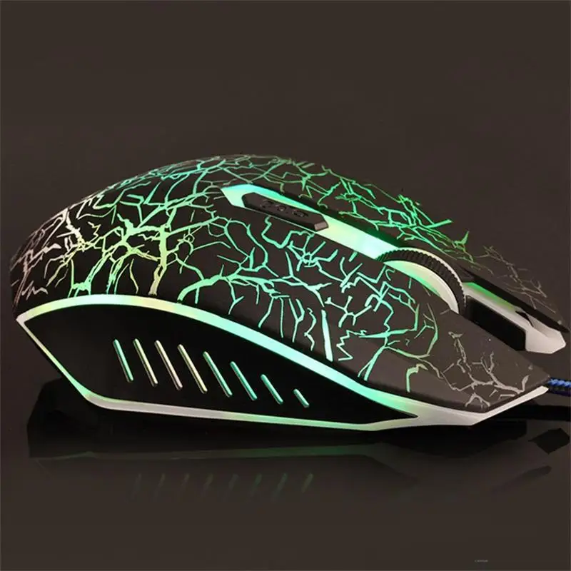 

USB Wired Mouse For Computer With Colorful Lights Cracks Pattern Gaming Mouse