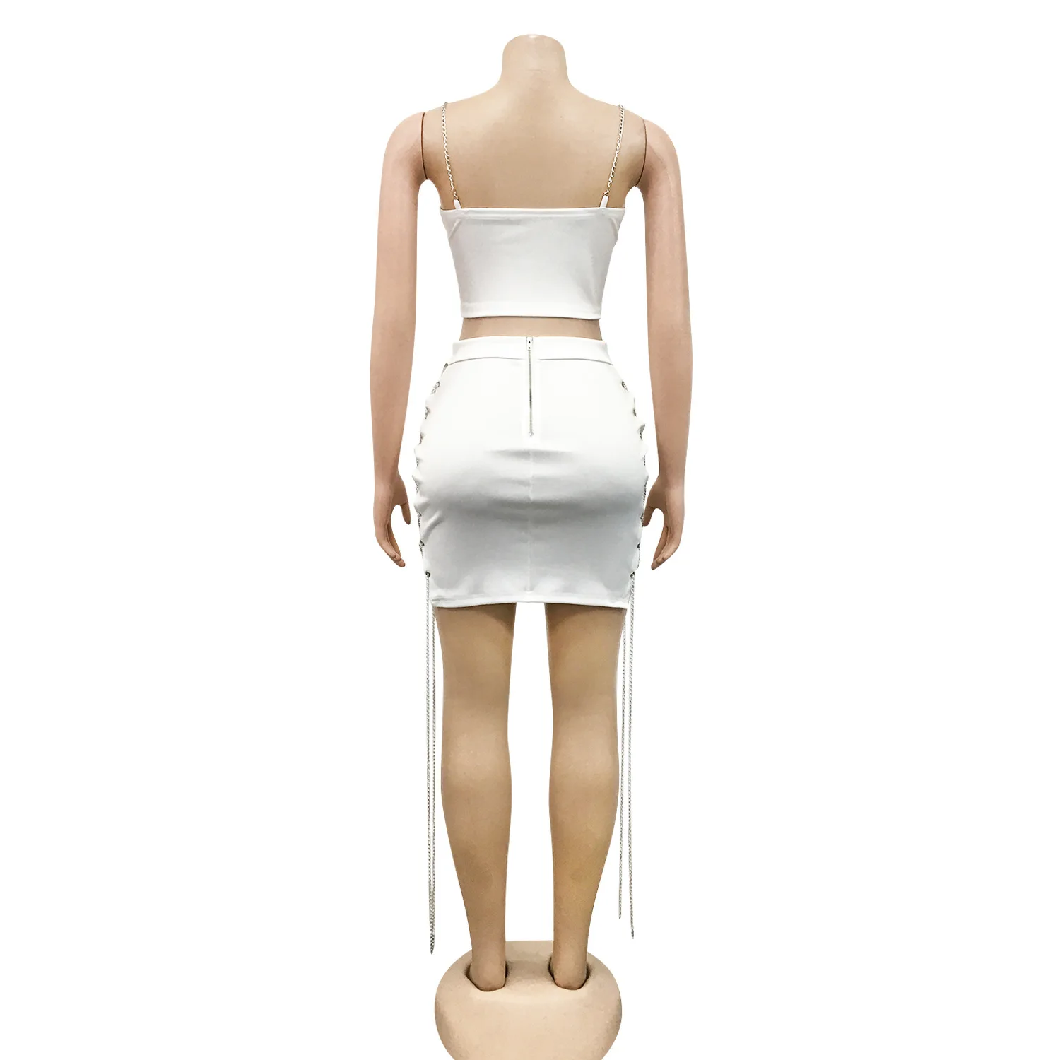 Женское платье с лямкой на шее и цепочкой однотонный бандажный кроп топ без