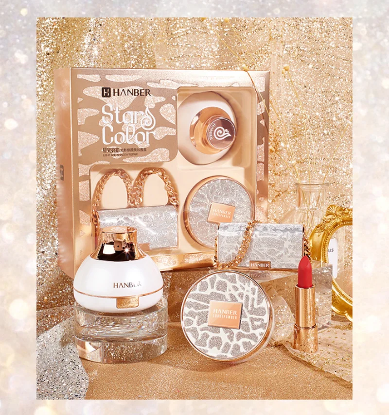 

Beauty Set Cushion Lipstick Loose Powder Moisturizing Light Concealer Makeup Set Oil Control Long Lasting Makeup Fine Powder
