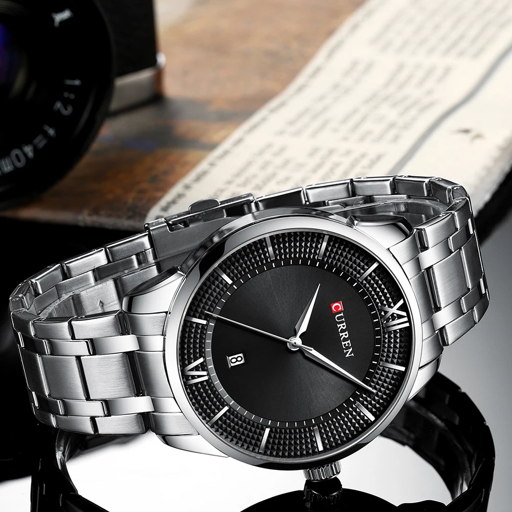 Мужские часы CURREN брендовые серебристые из нержавеющей стали креативные модные
