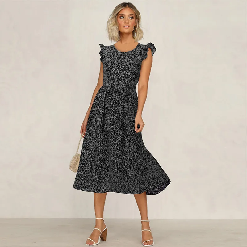 

Oufisun Summer Boho Floral Women's Dress Casual Beach Red Retro Maxi Lady Dresses Elegant High Waist Ruffle Madi Dress Vestidos