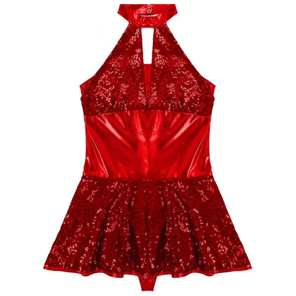 Женское балетное трико с блестящими блестками прозрачное платье лямкой на шее