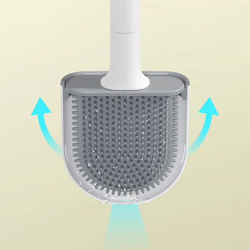 Escobilla de inodoro de silicona montada en la pared con soporte, accesorios para Wc, Juego de cepillos de cerdas suaves, herramienta de limpieza de ba&ntilde;o-4