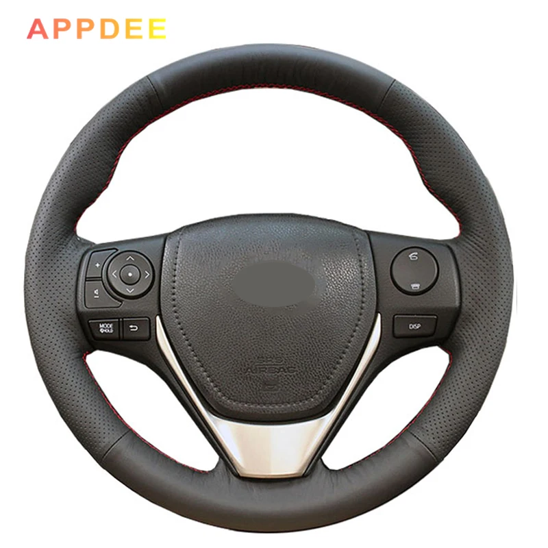 APPDEE сшитый вручную черный кожаный чехол на руль для Toyota RAV4 2013- Toyota Corolla- Auris 2013