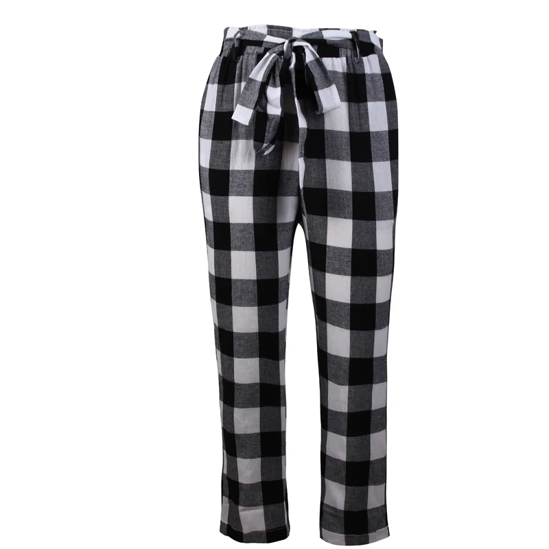 

Streetwear Vintage Plaid Pants Women Casual 2020 Summer Fashing Trousers High Waist Sashes Ninth Pant Lady Harem Pants Plus Size