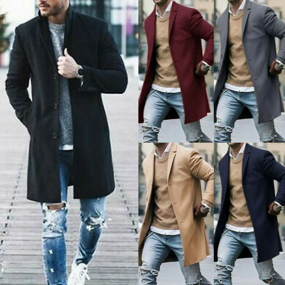 

Men Cotton Coat Winter Trench Solid Color Overcoat Long Sleeve Jacket H9