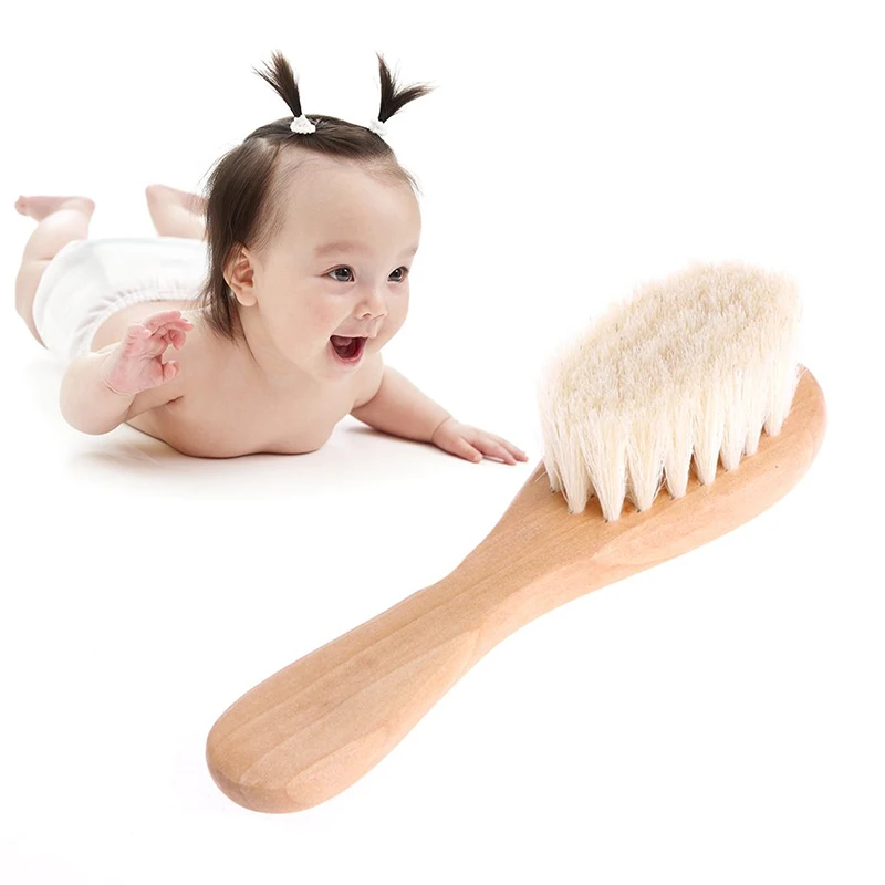 New Products Baby Hair Practical Brush Soft Goat Brow Premium Wooden For Cradle Dap Boys And Girls Child Newborn Shower Gift
