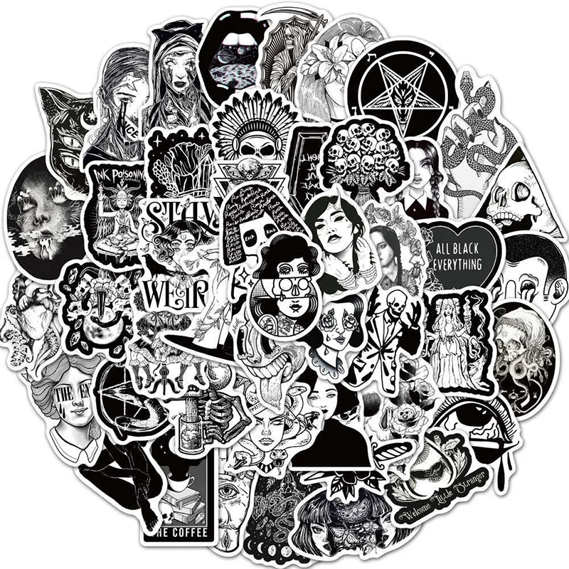 

30/50/100pcs Gothic Stickers Black and White Graffiti Luggage Mobile Laptop Waterproof Classic Toys Creative Joke Stickers Gifts