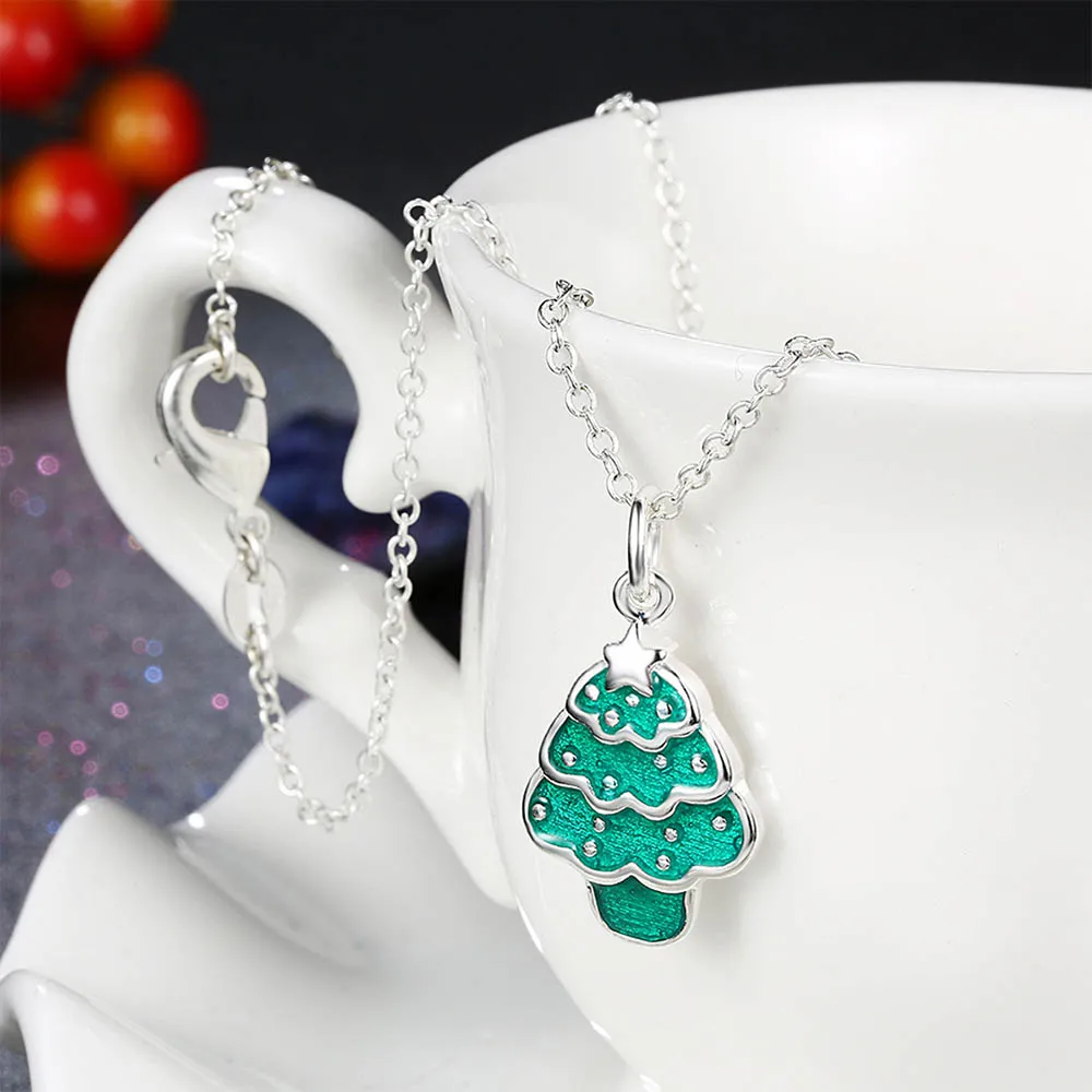 Festival Series-Green Christmas Tree Pendant Necklace Jewelry Cable Chain Simple Korean Chokers | Спорт и развлечения