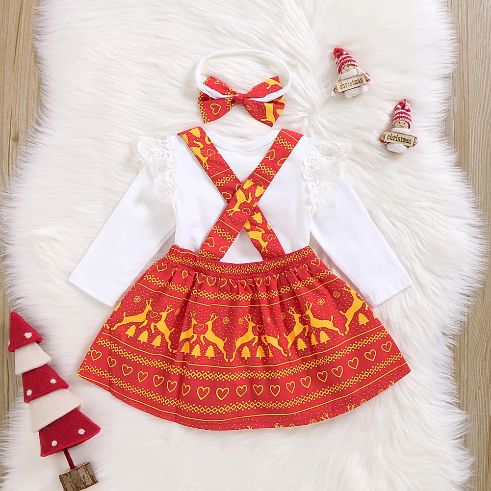 My First Christmas/Одежда для новорожденных девочек комбинезон с длинными рукавами и принтом, комбинезон на лямках, юбка, комплект одежды, Рождественская одежда