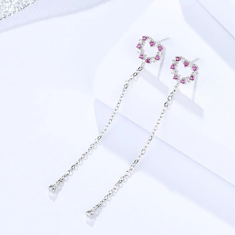 

Fashion S925 sterling silver Jewellery female Korean simple Ear Studs zircon long love heart-shaped crystal earrings silverware