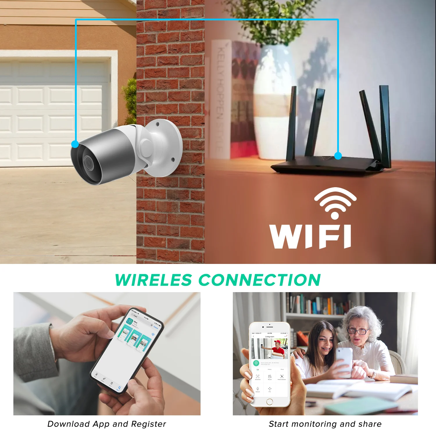 Security Camera 1080P HD Smart Home for Google Bullet Webcam Waterproof AI Human Detection Surveillance Cam Outdoor Wifi Cameras