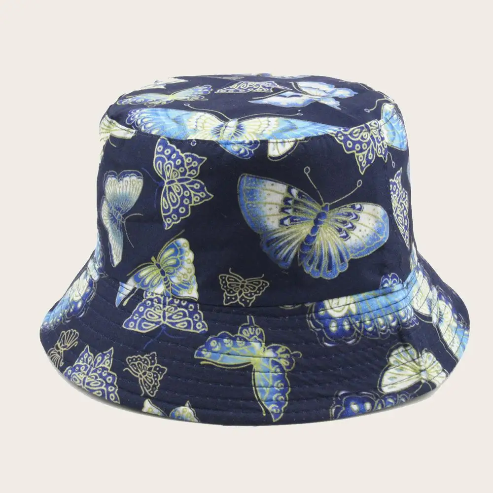 

Women Bucket Hats for Summer and Autumn Cotton Butterfly Pattern Shade Fisherman Hats Female Caps Well-made Outdoor Play
