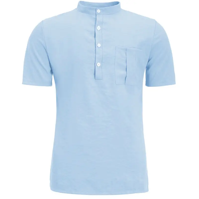 

Summer Men's Short Sleeve Linen Shirts Casual Solid Color Basic Shirts Male's Clothes Button Pullovers White Blue Yellow Green
