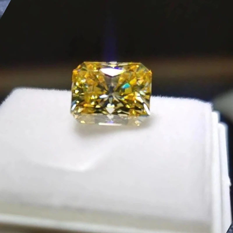 Loose Diamond Moissanite 6x8mm 2ct Excellent Cut GRA Yellow Color Radiant Moissanites Gemstone for Men Ring