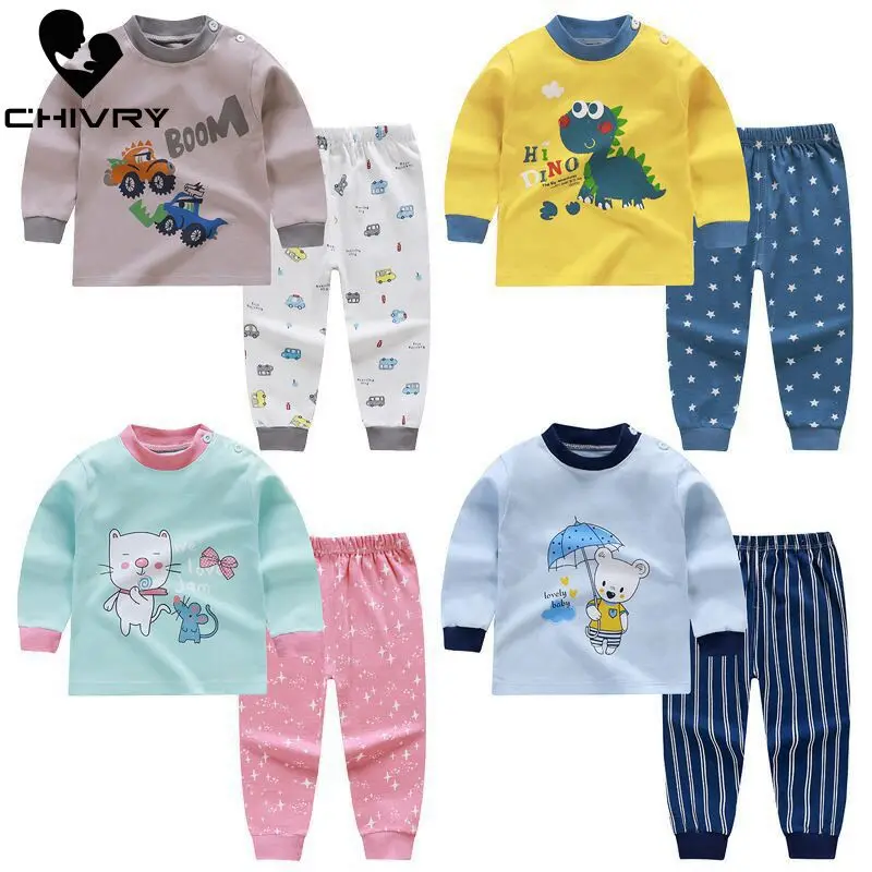 Пижамный комплект для мальчиков и девочек футболка с длинным рукавом круглым