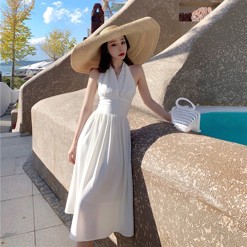 Женское летнее платье однотонное сексуальное с глубоким v образным вырезом без