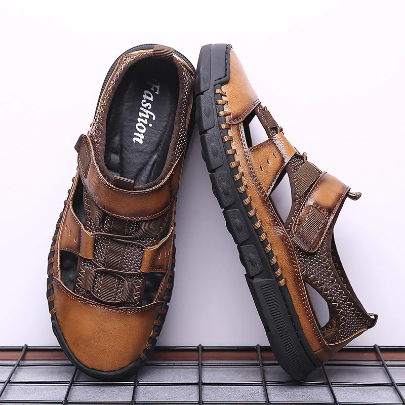 2019 Новый Мужские сандалии из натуральной кожи летние пляжные Для Мужчин's