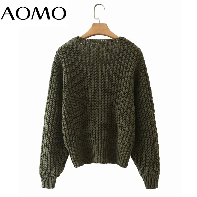 

AOMO Women Elegant Green Cardigan Vintage Jumper Buttons Knitted Cardigan Coat 3F18A
