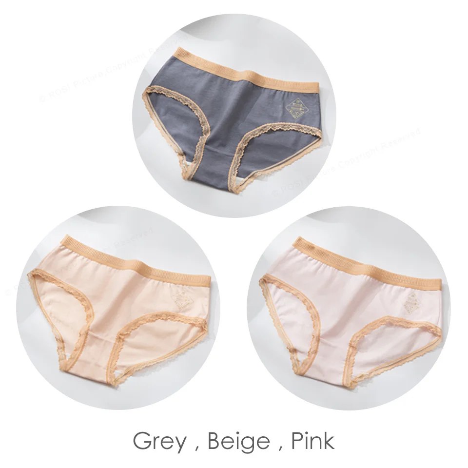 Grey Beige Pink Новое поступление, хлопковые бесшовные трусы для женщин, удобные кружевные трусы, антибактериальное белье, женское нижнее белье, 3 шт./партия - Цвет: Grey Beige Pink