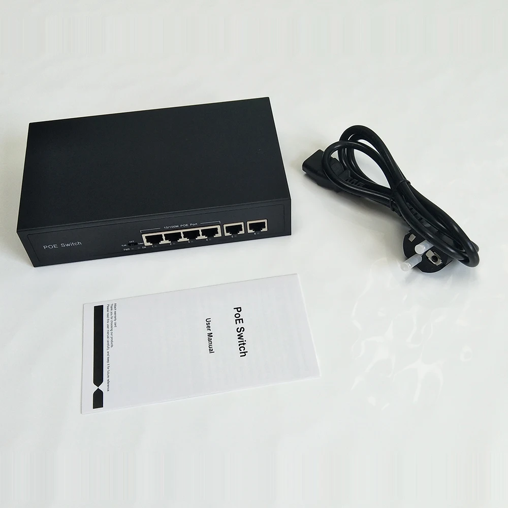 

6 Port IEE802.3af 10/100Mbps 4ch POE Switch Power over Ethernet 2 ports Uplink For IP Camera VoIP Phone AP