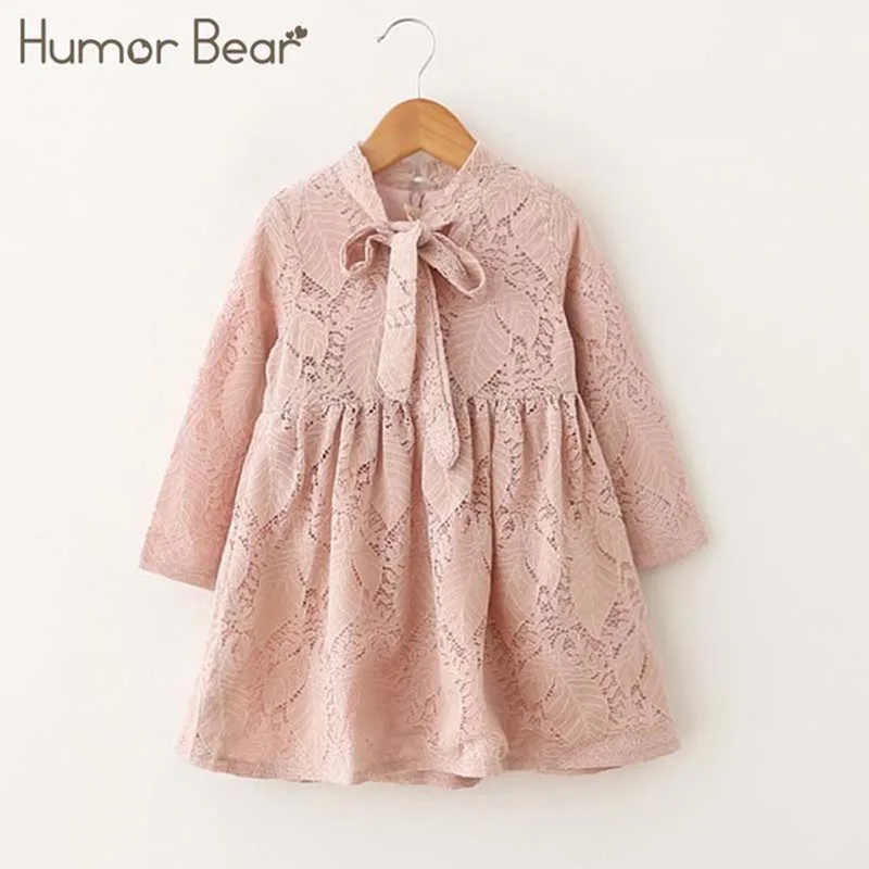 Humor Bear/платье для девочек; Новинка г.; осенняя одежда для девочек в духе колледжа; детское платье с длинными рукавами и отворотами в клетку - Цвет: pink BT894I