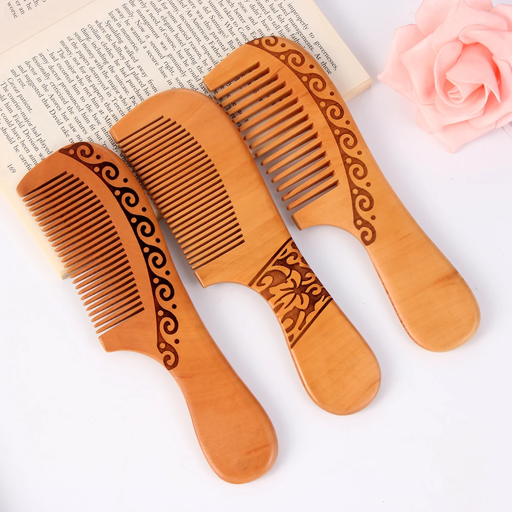 1Pc Hot Natural Peach Wood Comb Close Teeth Anti-static Detangling Beard comb Head Massage Hairbrush Hair Care Tools For Travel | Красота и