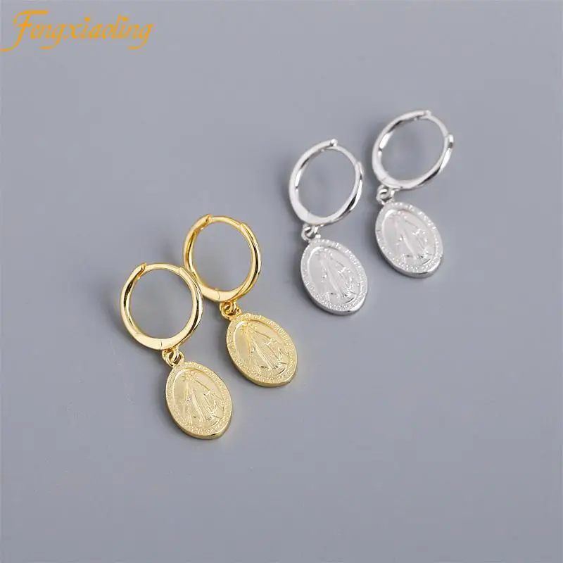 

Genuine 100% 925 Sterling Silver Portrait Drop Earrings Simple Geometric Oval Dangle Earrings Fine Jewelry Cute Accessories Gift