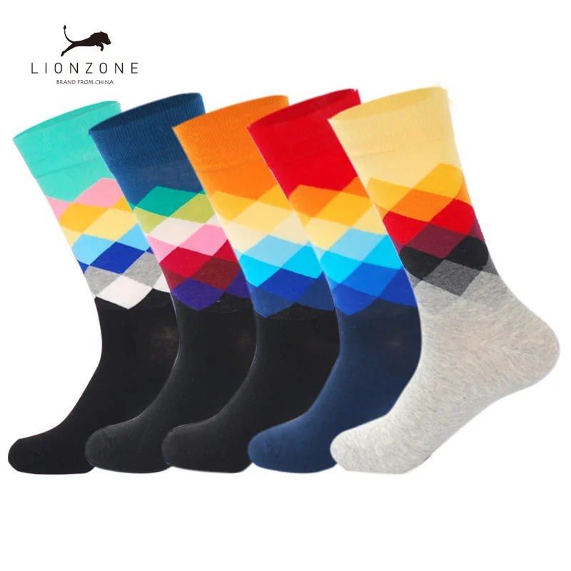 Забавные мужские счастливые носки изысканный абзац бриллиантовый узор