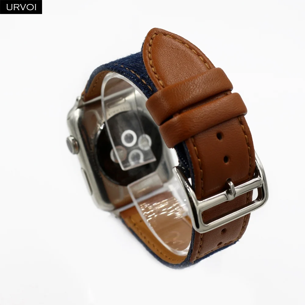 URVOI джинсовая лента для Apple Watch 5 4 3 2 1 кожа с джинсовым ремешком для iwatch полотно холста 40 мм 44 мм Прочный с адаптером