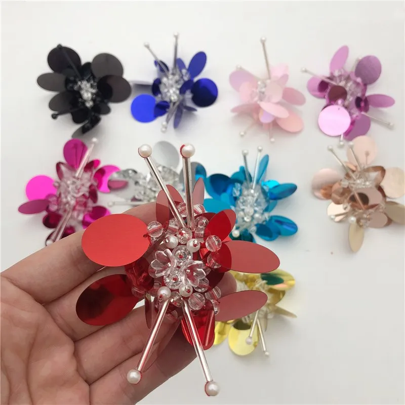 

15pcs Handmade Sequins Beaded Flower Patches Beads Embroidery Applique Sew On Bridal Dress