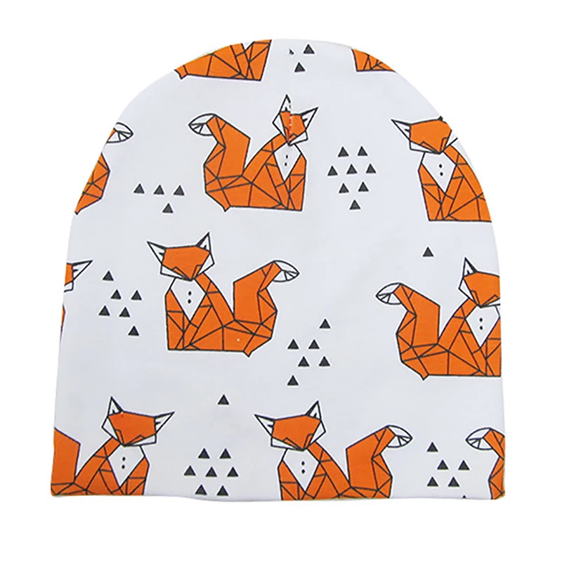 Детская хлопковая шапка с мультяшным принтом для новорожденных на осень и зиму