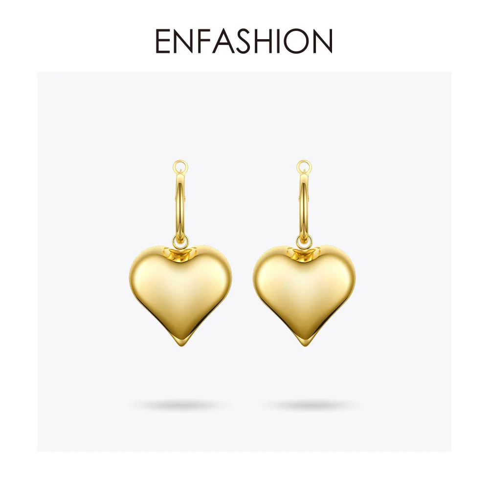 Женские серьги подвески с сердцем ENFASHION висячие из нержавеющей стали золотого