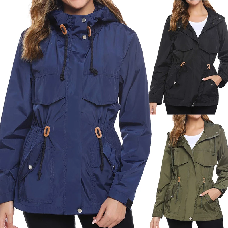 Водонепроницаемая Женская куртка легкие пальто плащ с капюшоном уличная