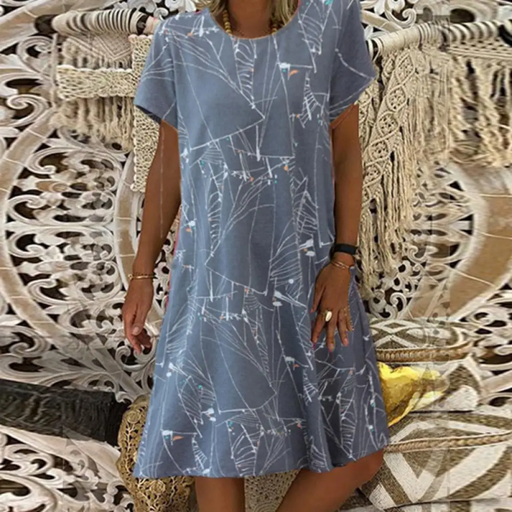

4XL Women Short Sleeve Dress Casual Loose Women Dress Round Neck Breathable Sexy Summer Beach Casual Dress Beach Sundress Ladies