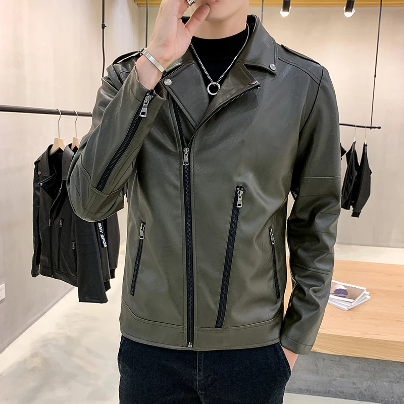 Черная мотоциклетная мужская куртка Chaqueta Hombre кожаная винно-красная Модная