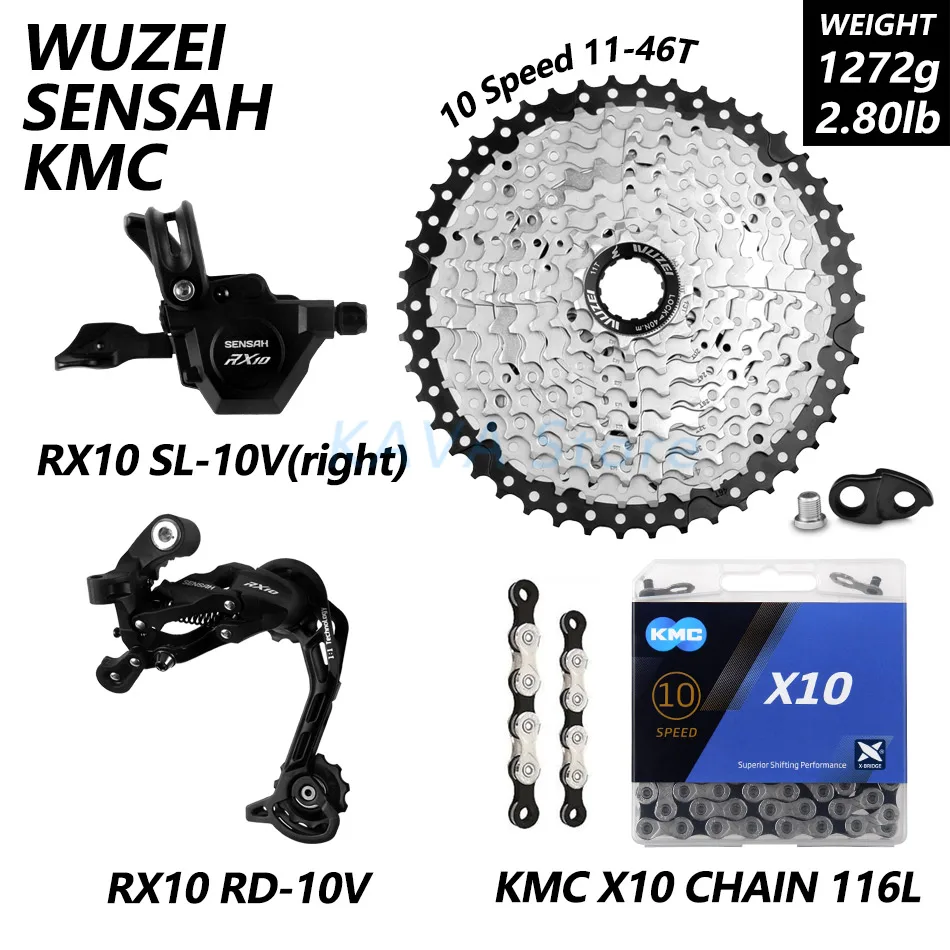RX10 KMC WUZEI 46T SENSAH RX10 1X10 Скорость M6000 горы mtb велосипеда велосипедные переключатели 11-42/46/50T маховик KMC X10 цепи GXP 104BCD шатун со звездочкой - Цвет: RX10 KMC WUZEI 46T