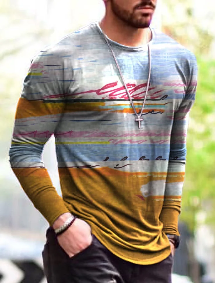 Мужская футболка с камуфляжным принтом длинным рукавом для фитнеса в стиле