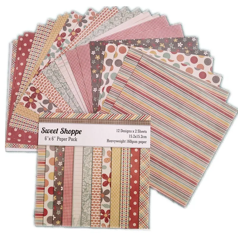 

ZENRA 24 Sheets 6"x6” Sweet Shoppe Scrapbooking Paper Pack DIY Handmade Craft Paper Craft Patterned Paper Background Pad