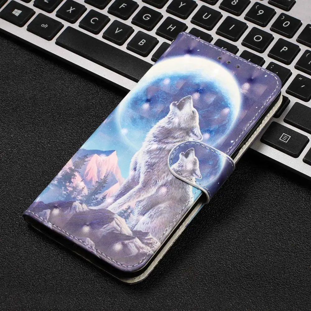Роскошный 3D окрашенный Кот Волк флип-чехол для телефона Redmi 6 Pro Note 7 Y3 кошелек fone