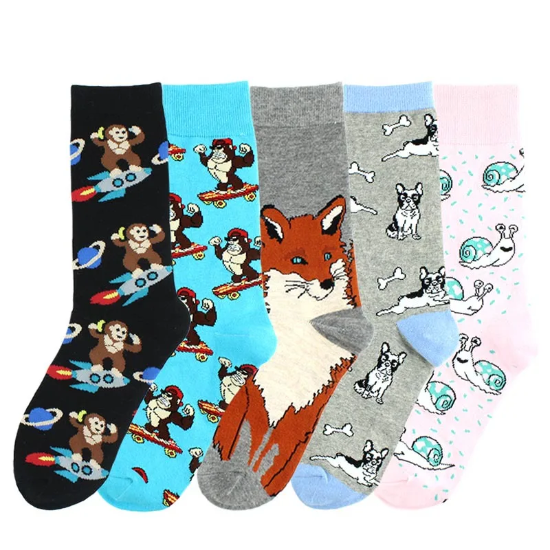 Хлопковые носки до середины икры для взрослых с забавными животными скейтборд