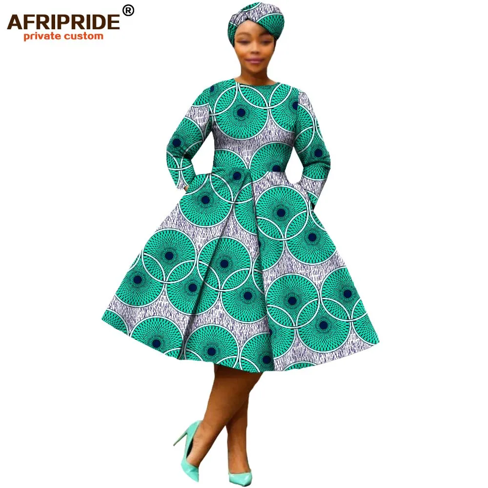 Африканская одежда, Осеннее женское платье AFRIPRIDE, длинный рукав, длина до середины икры, бальное платье, женское Повседневное платье с головным убором A7225111 - Цвет: 301X