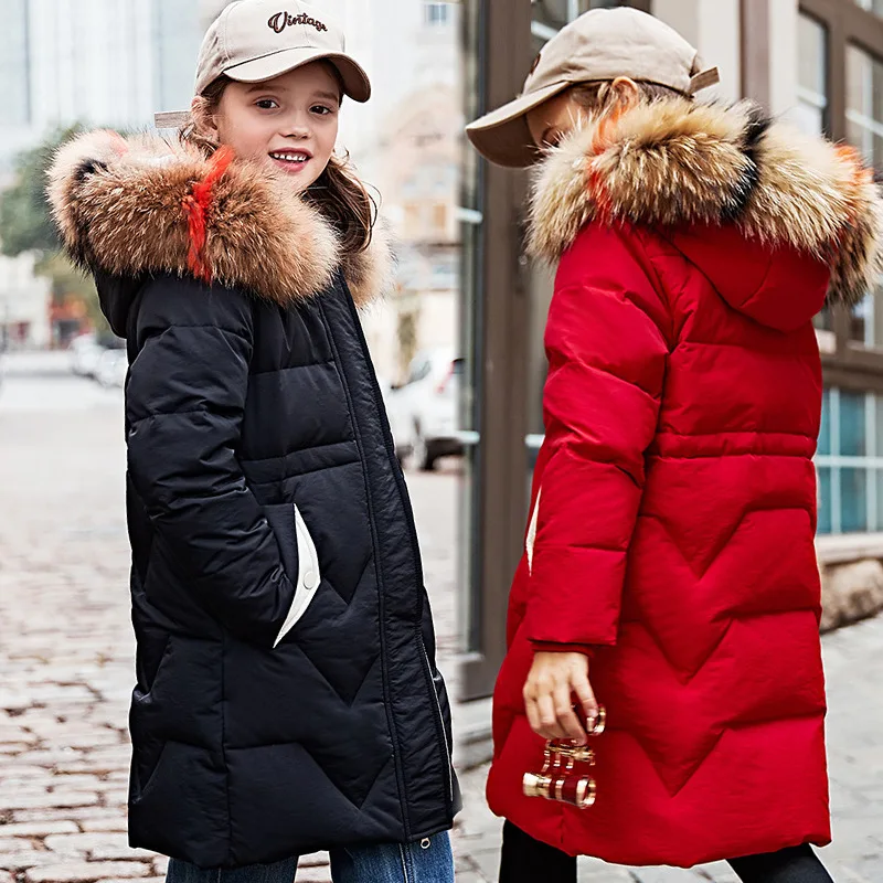 Winter Thicken Parka real Fur Hooded -30 degrees Girls clothing warm Down jacket for girl clothes Children Outerwear Coats |