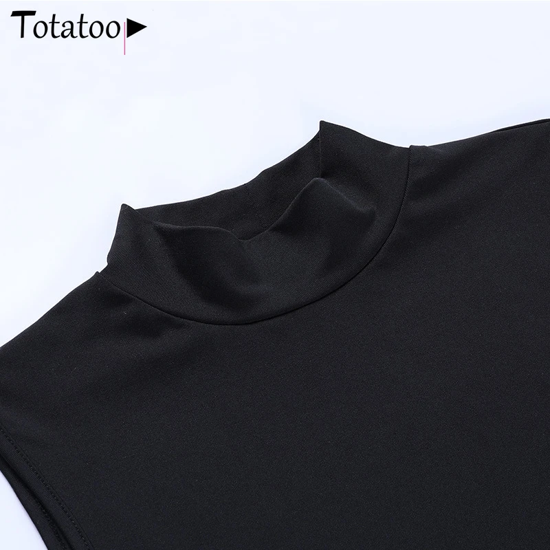 

Totatoop Ladies Elegant Party Black Dress Turtleneck Sleeveless Bodycon Tank Dress Women 2021 Side Split Bandage Long Robe
