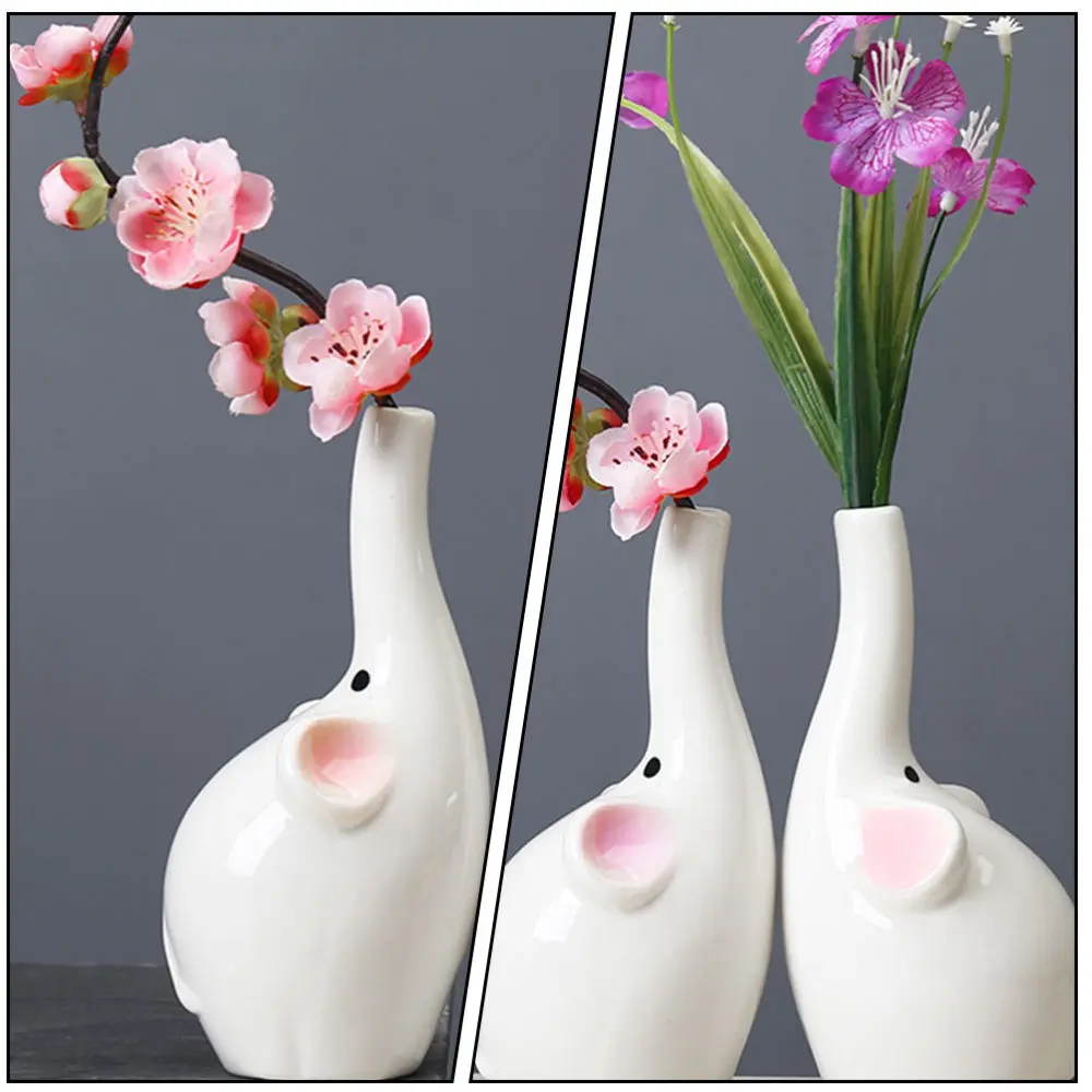 

2pcs Ceramics Elephants Couple Vase Flower Container Chic Hydroponic Vase Decor