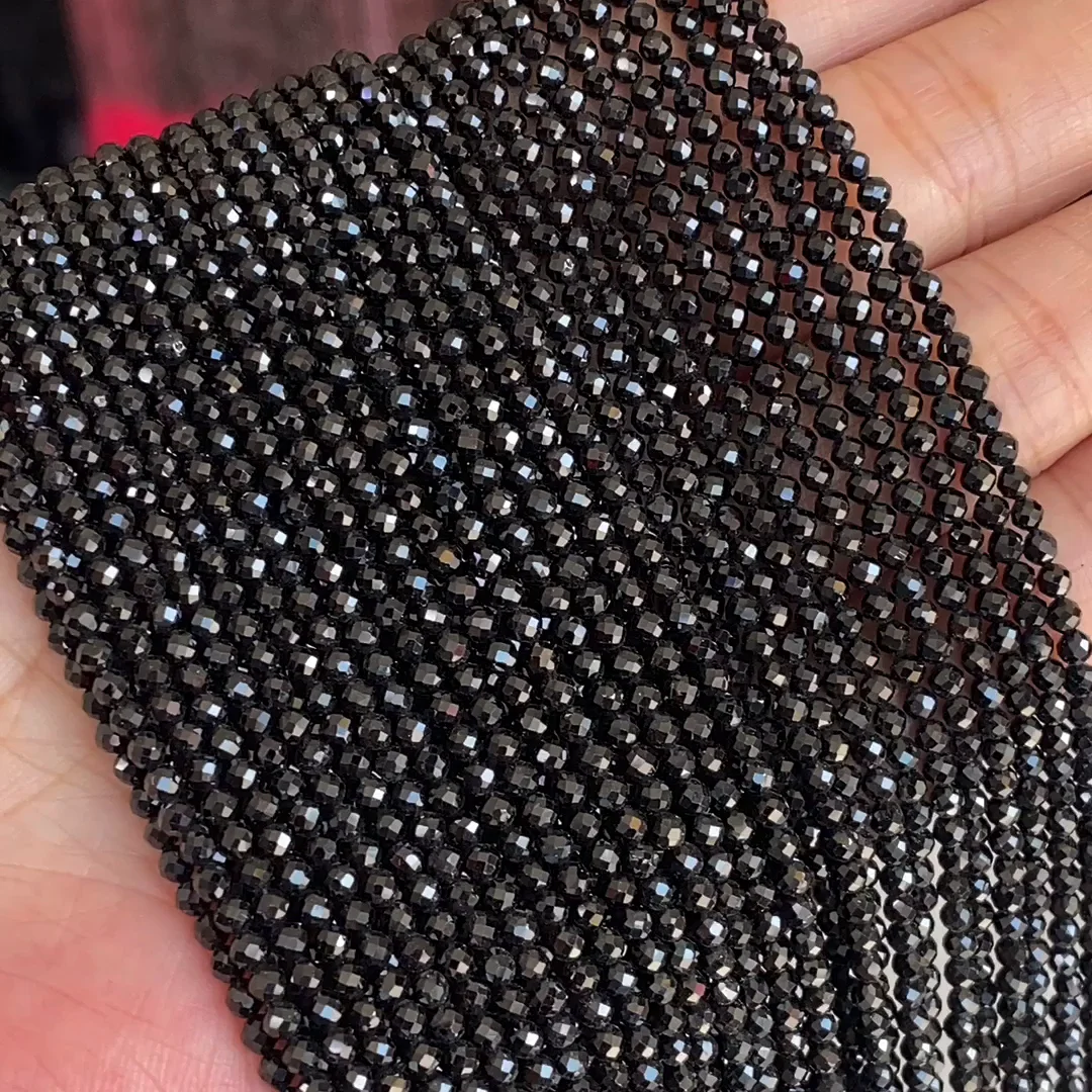 

Natural Stone 2mm 3mm 4mm Faceted Cutting Loose Round Black Spinel Beads for Jewelry Making