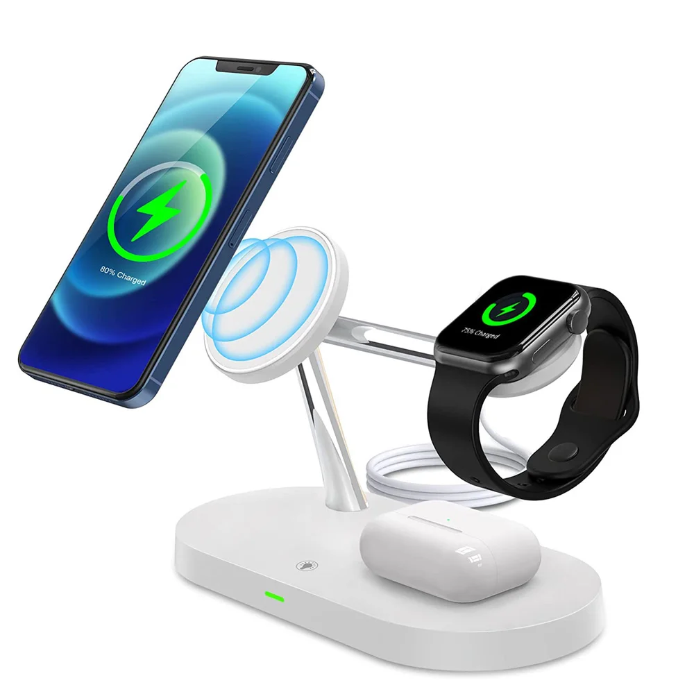 

3 In 1 Magnetic Wireless Charger Stand For iPhone 12 Pro Max Mini Induction Wireless Chargers Holder Fast Charging Station
