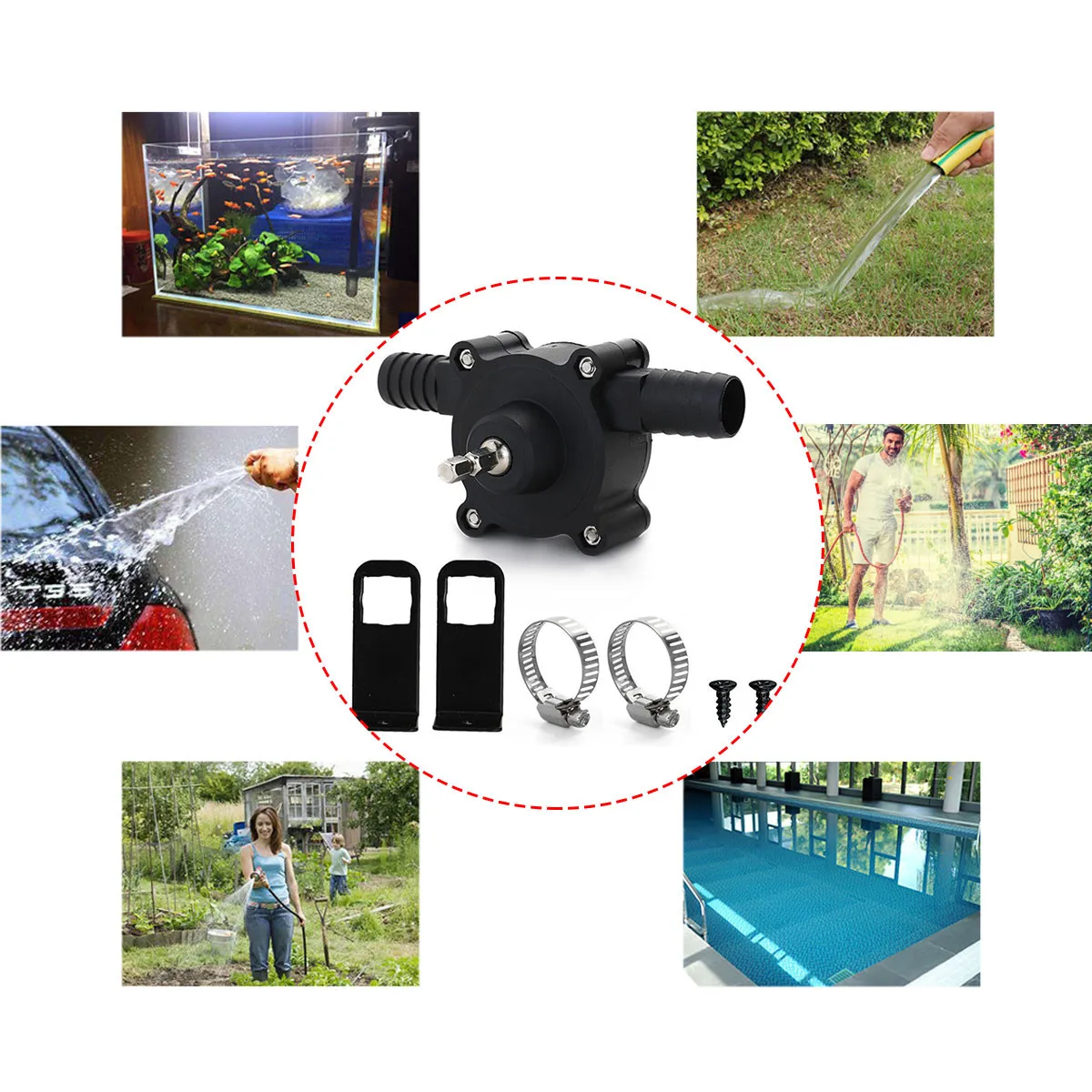 

Portable Electric Drill Pump Sink Aquariums Pool Self Priming Transfer Pumps Oil Fluid Water Pump Hose Clamps Connectors Set