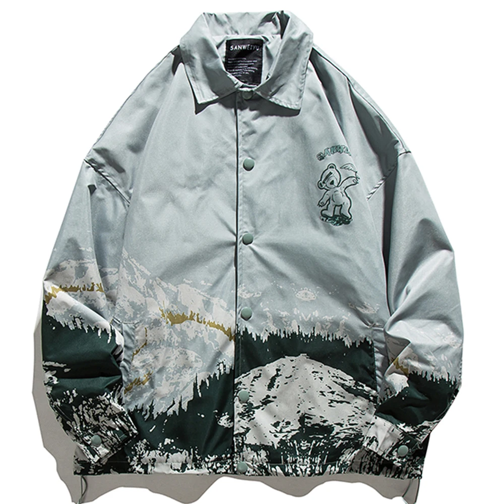 Мужская куртка в стиле хип-хоп уличная Харадзюку С мультяшным принтом снега и гор